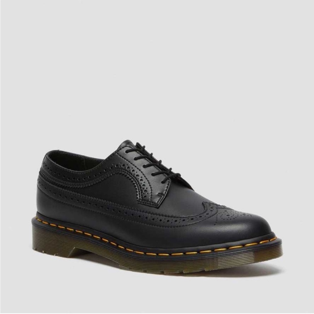 Dr. Martens Men's Black Wingtip Brogue Oxfords with Yellow Stitching